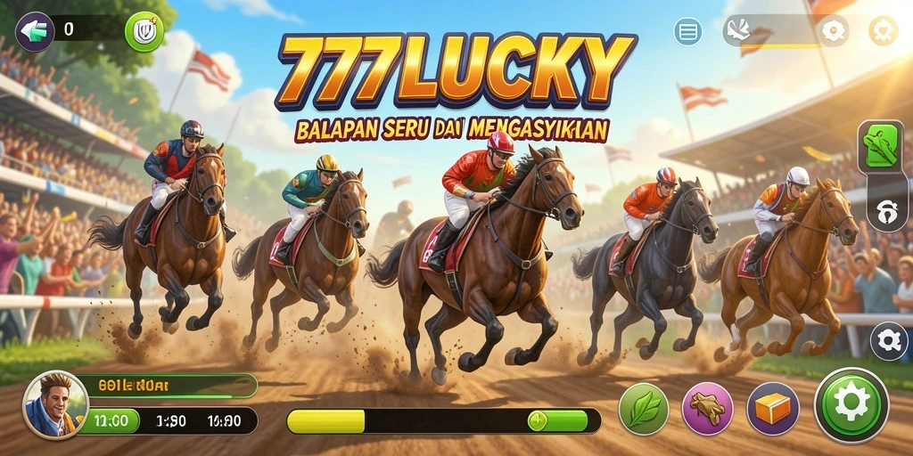 Tampilan gameplay 777LUCKY yang penuh aksi di lintasan balapan.