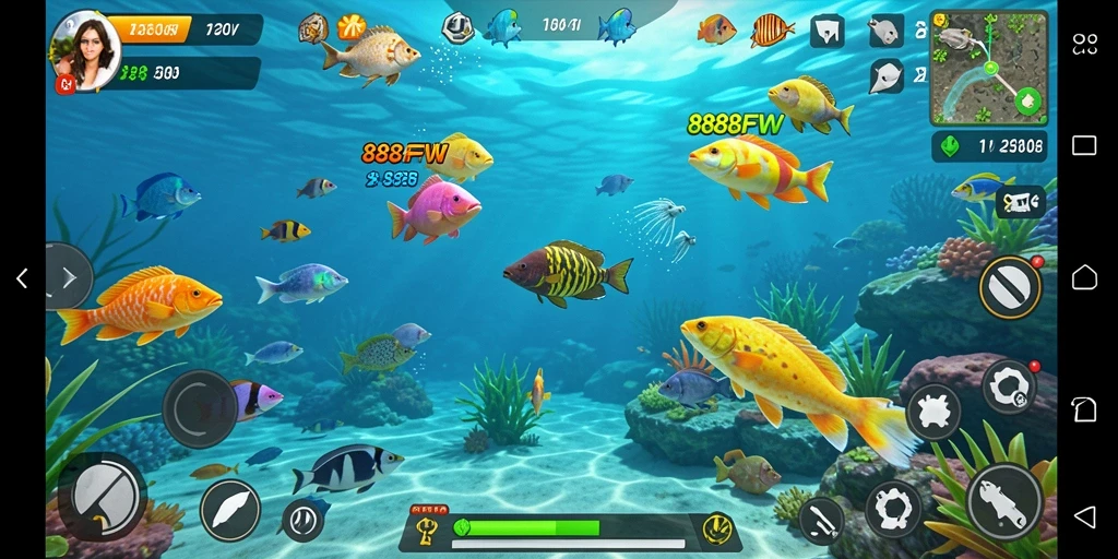 Tampilan gameplay seru dalam 888FW saat menembak ikan.