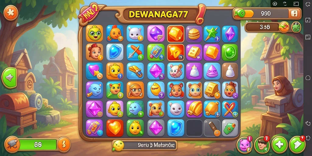 Tampilan gameplay <strong>DEWANAGA77</strong> yang seru dalam mencocokkan permata.