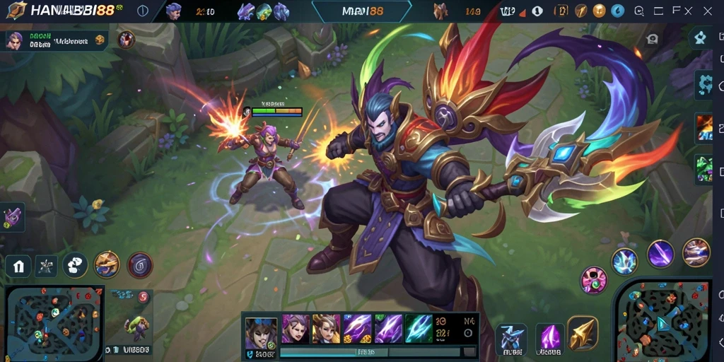 Tampilan seru gameplay MOBA dengan karakter unik.