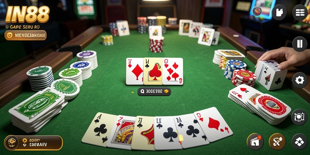 Screenshot IN88 menampilkan gameplay Gaple yang menegangkan.
