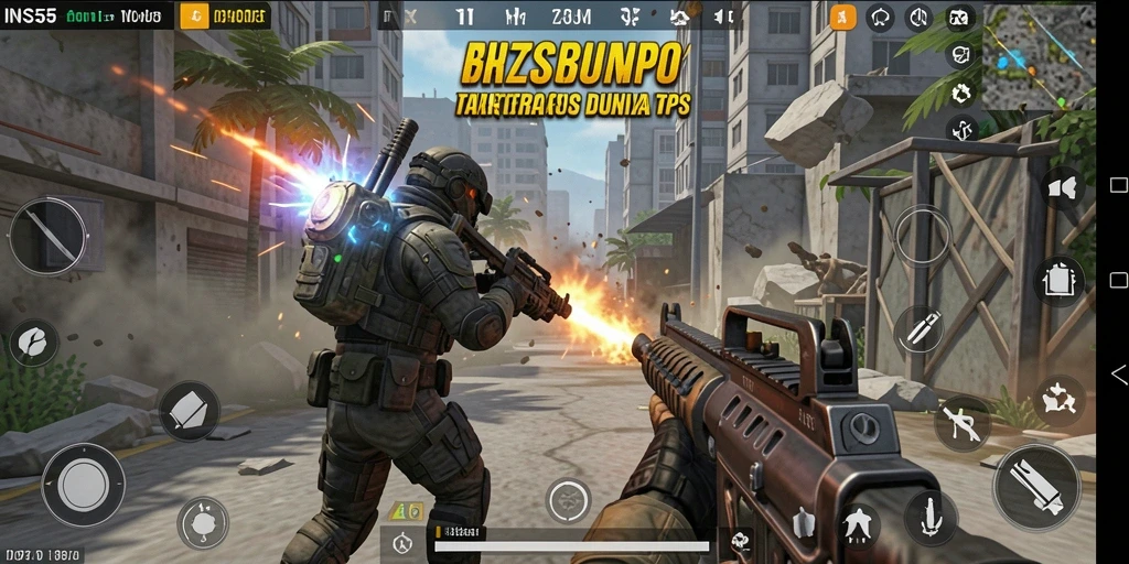 Screenshot utama INS55 menampilkan momen aksi mendebarkan dalam TPS.