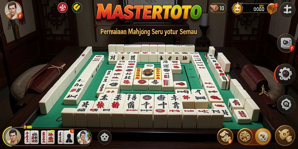 Screenshot gameplay MASTERTOTO menampilkan batu Mahjong yang berwarna-warni.