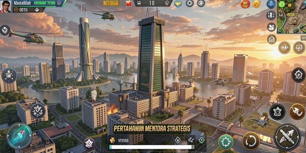 Tampilan gameplay menara pertahanan yang strategis di MT966.
