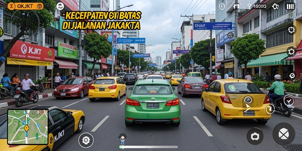 Gameplay menegangkan dengan mobil balap di jalanan Jakarta.