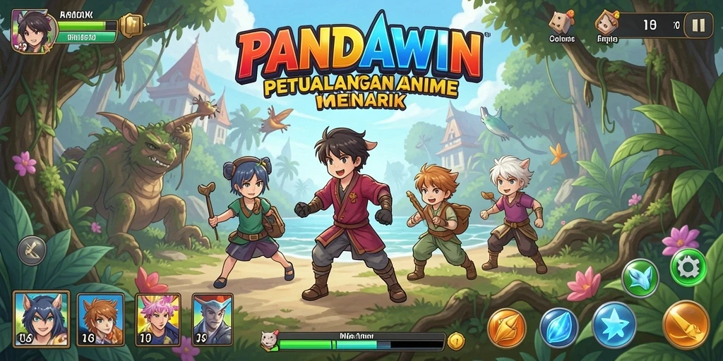 Tangkapan layar gameplay PANDAWIN dengan karakter Anime yang dinamis.