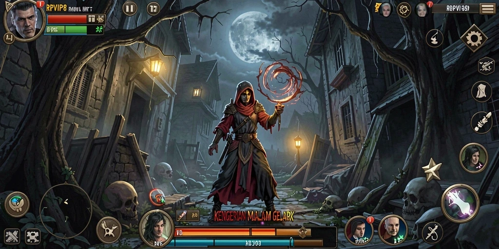 Screenshot menampilkan gameplay seram di dalam suasana gelap.
