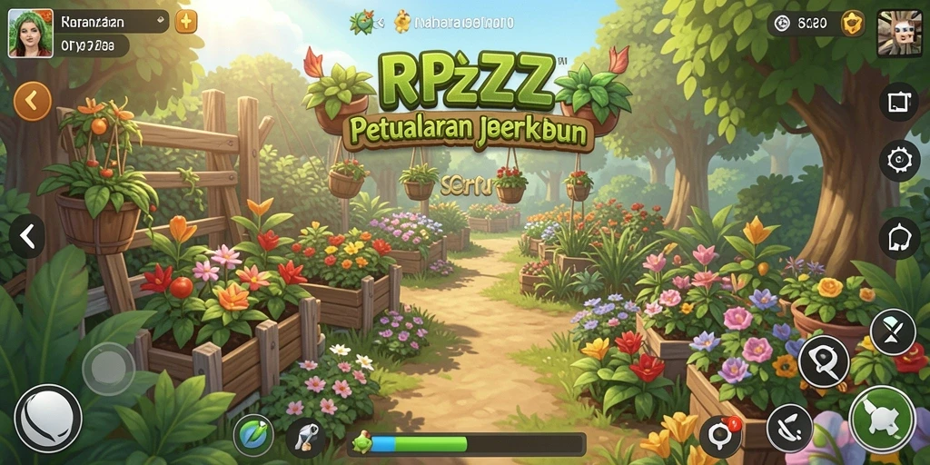 Tampilan gameplay RPZZZ yang seru dengan ladang subur dan aktivitas bertani.