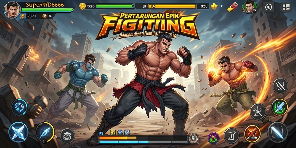 Tampilan seru dari gameplay Fighting di SUPERWD666.