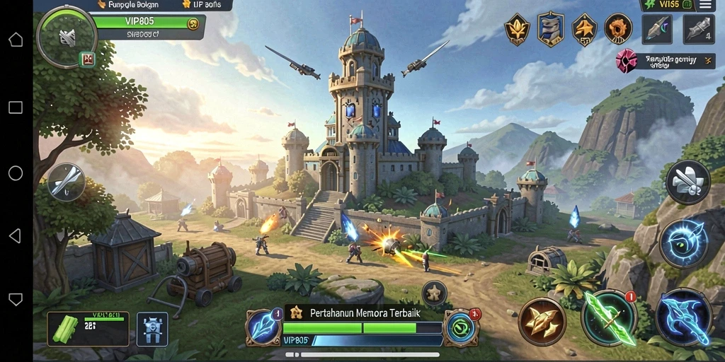 Screenshot menunjukkan aksi intens dari game Tower Defense VIP805.